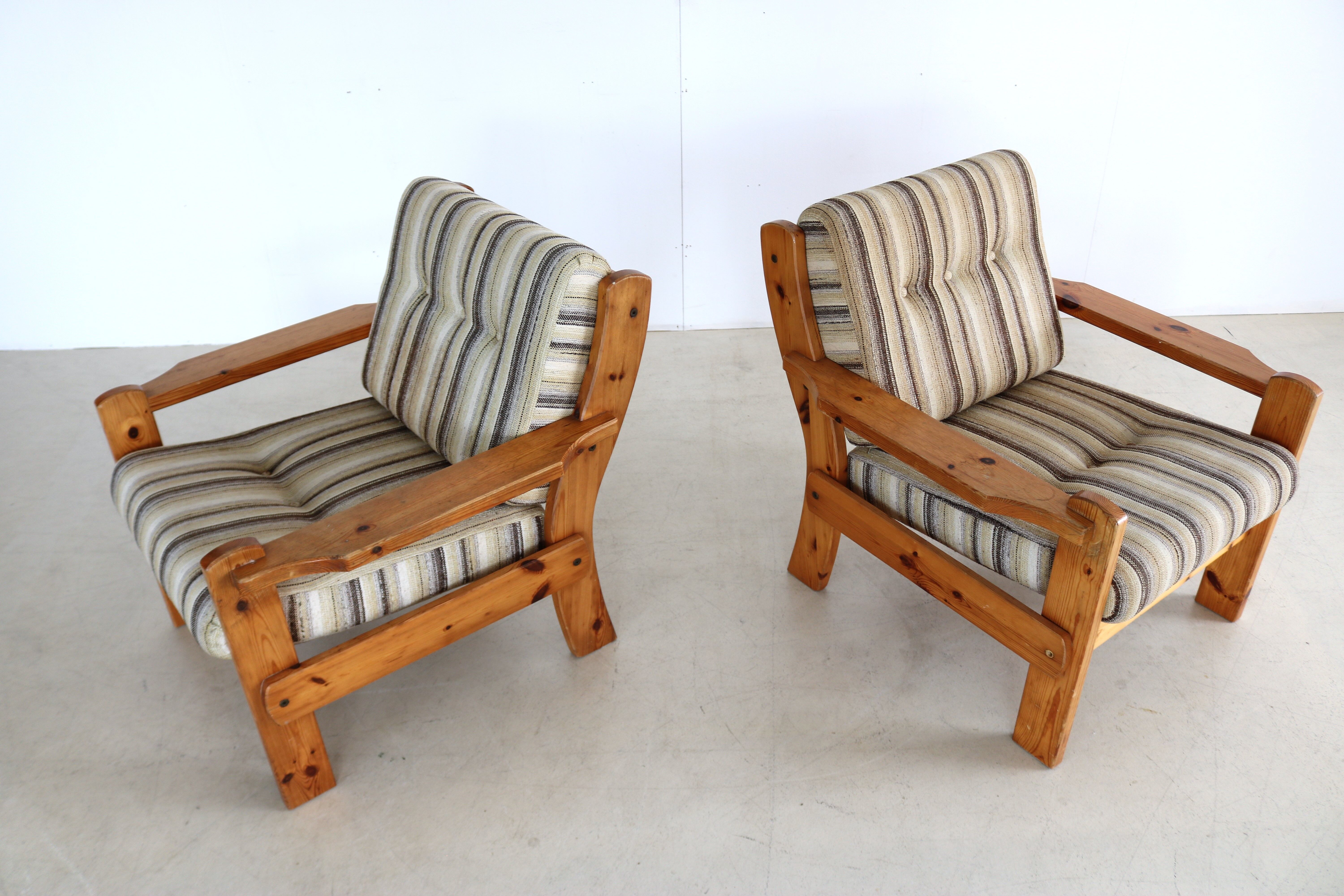 Vintage armchairs brutalist pine, 60's