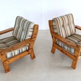Vintage armchairs brutalist pine, 60's