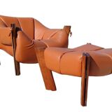 Percival lafer mp-211 sofa set with two armchairs and an ottoman in leather.