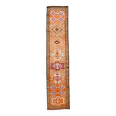 Rare Tapis Runner Vintage Anatolien, Tons Orange et Violet, Fait Main