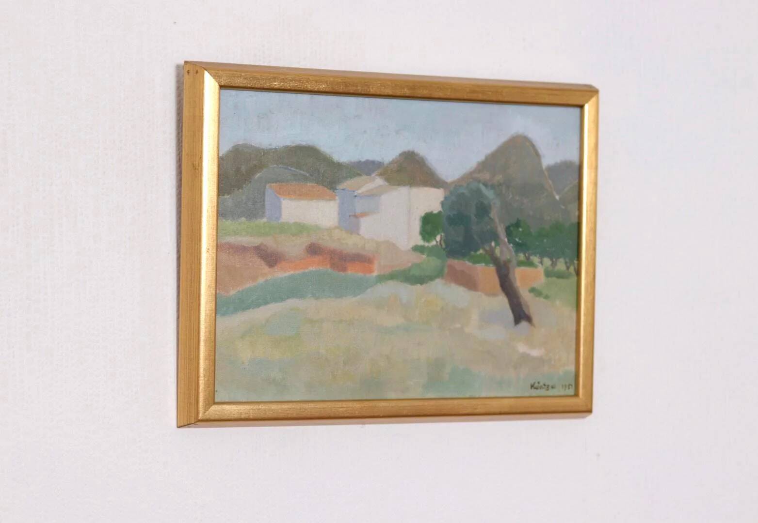 Original Swedish Oil on Panel – “Mountain Village” by Anna Küntzel
