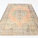 Soft Salmon & Navy Blue Handmade Wool Vintage Rug, 183x264 Cm
