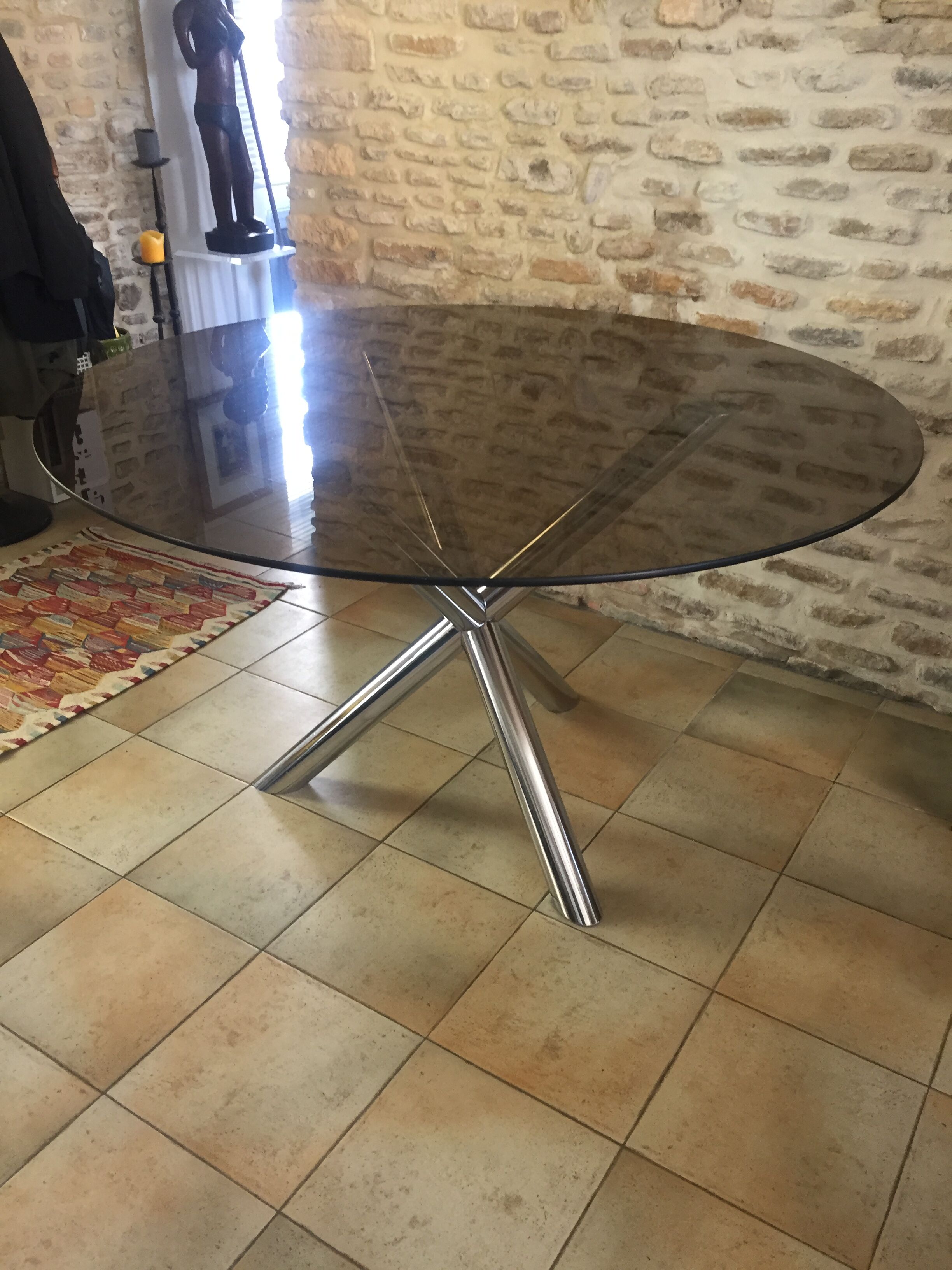 Vintage table roche bobois chrome and glass