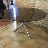 Vintage table roche bobois chrome and glass