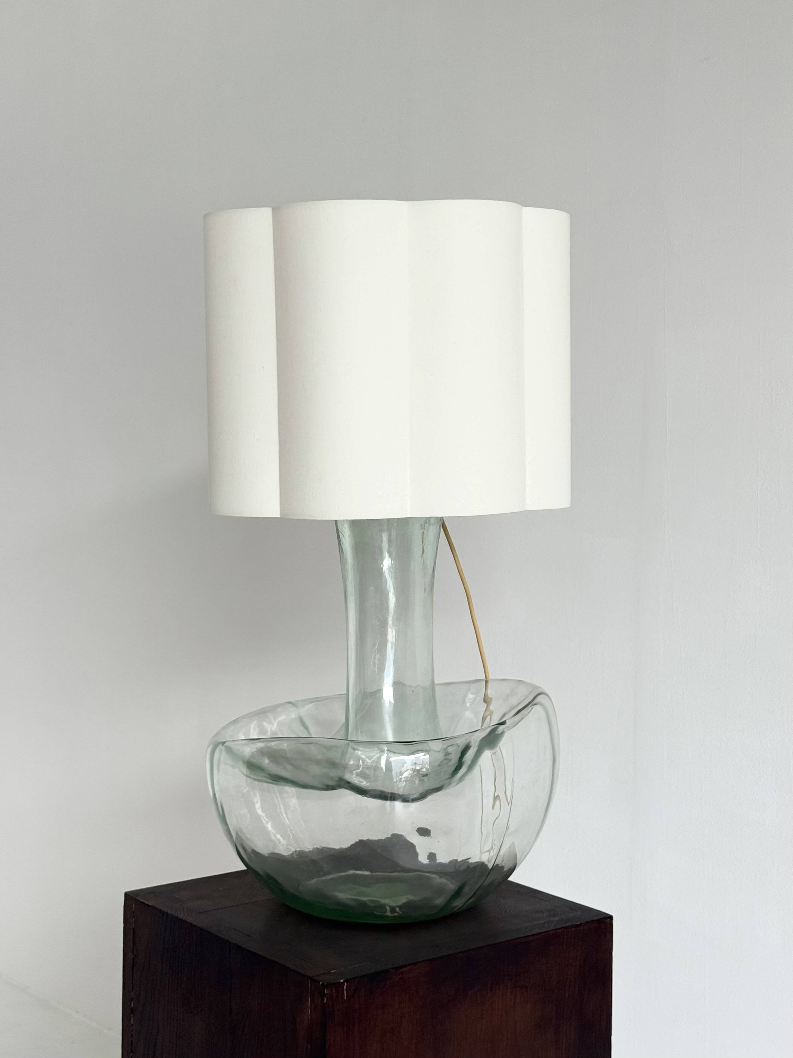 Large vintage table lamp with sculptural glass base