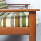 Danish design teak sofa with green striped cushions, 1960's