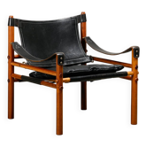 Arne Norell Sirocco Safari Lounge Chair in Rosewood and Black Leather, Swed
