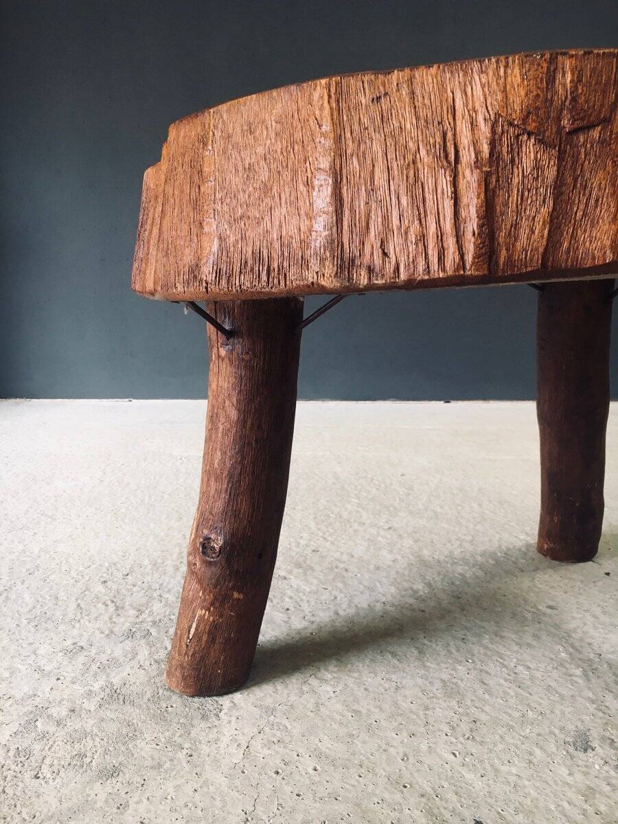 Handcrafted Teak Tree Trunk Tripod Coffee Table, 1960s