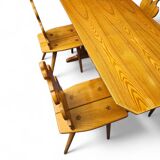 Chaises et table Cepelia Tiroler, ensemble de 5 pièces, Pologne, années 1960, marquées.