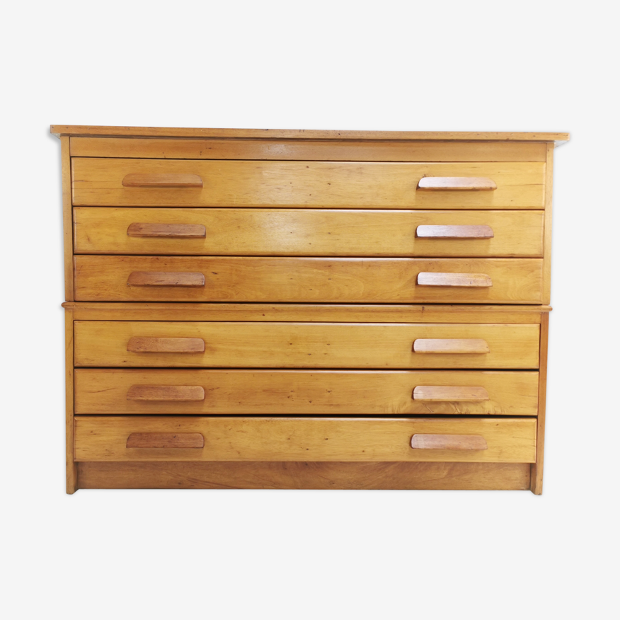 British made oak plan chest of drawers artists map table | Selency