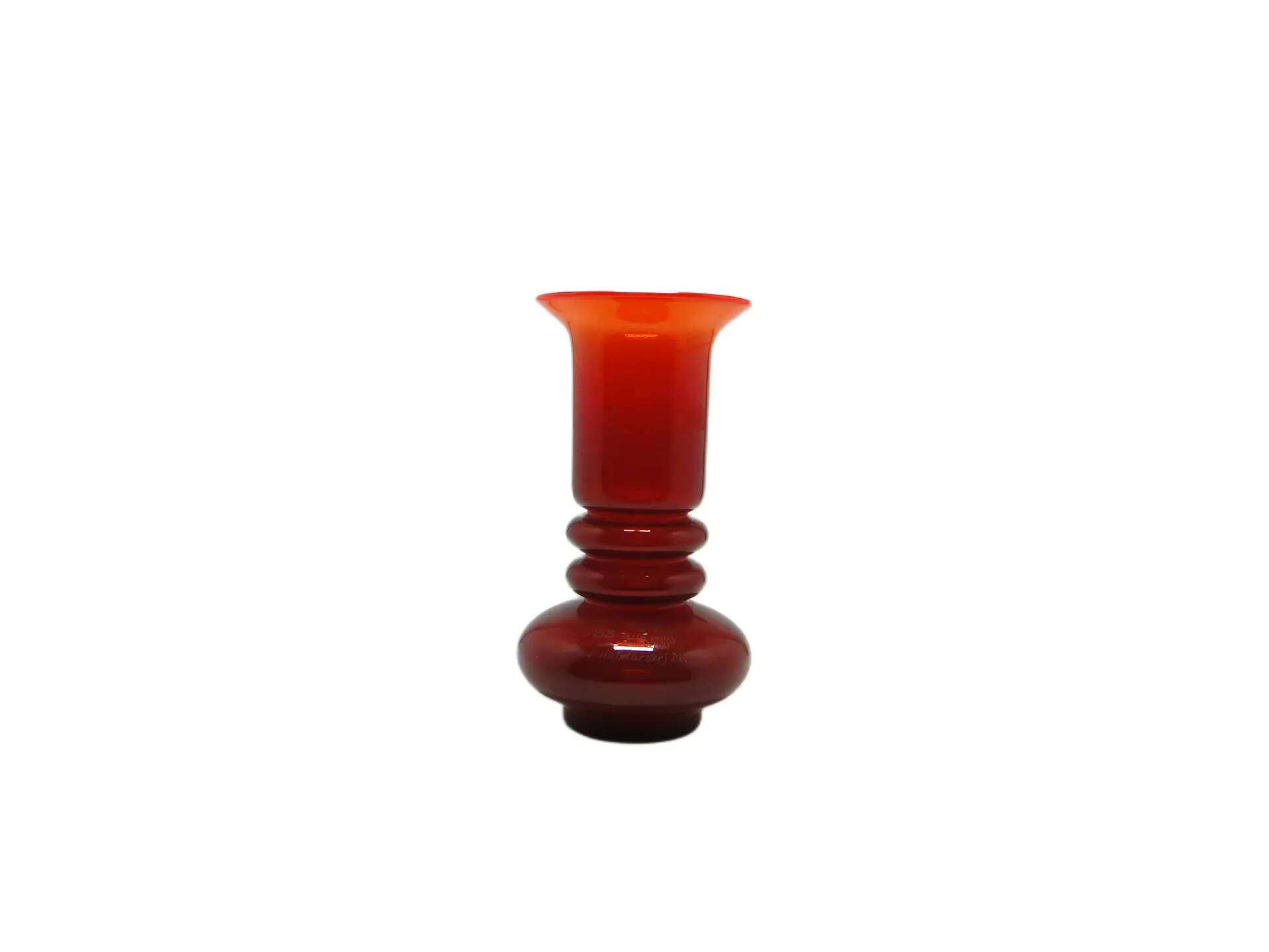 Mid-century modern vase, red glass, by L. Fiedorowicz, Poland, 1970s