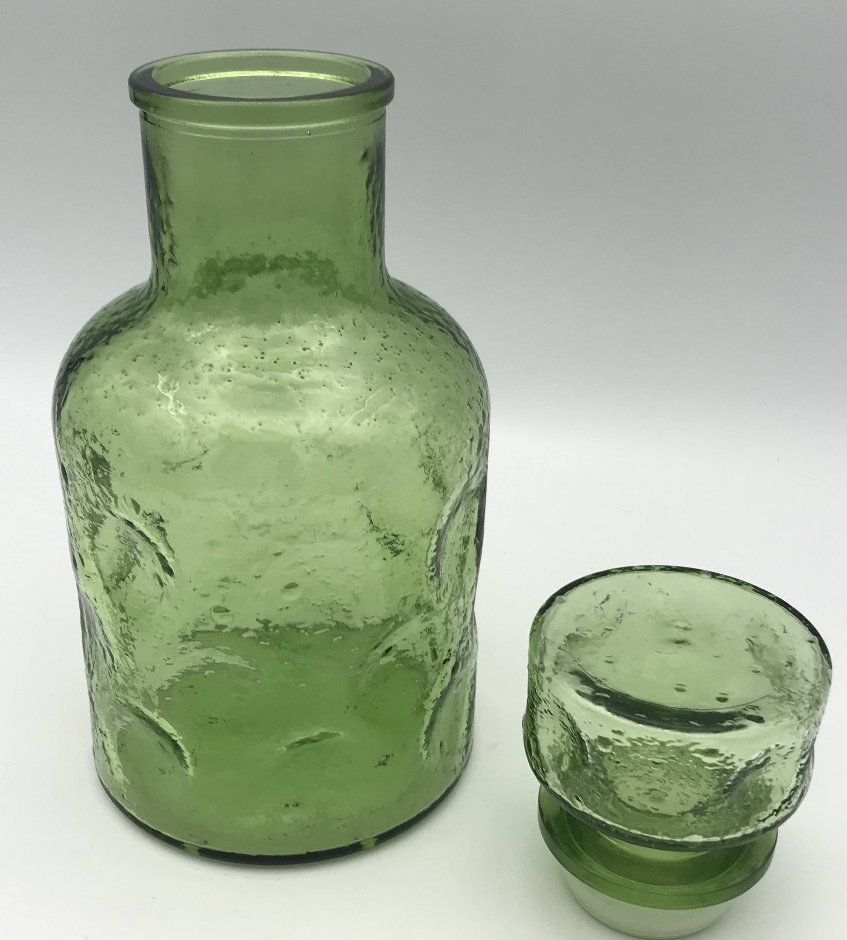 Vintage Green GLASS CARAFE in Empoli style with effect 24.5 cm