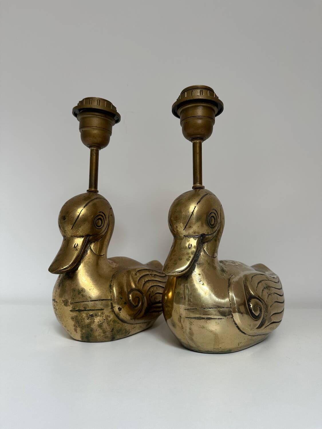 Pair of brass duck lamps, 1980