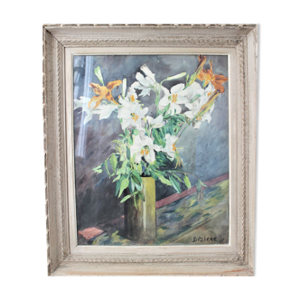 Table: Watercolor bouquet of flowers signed