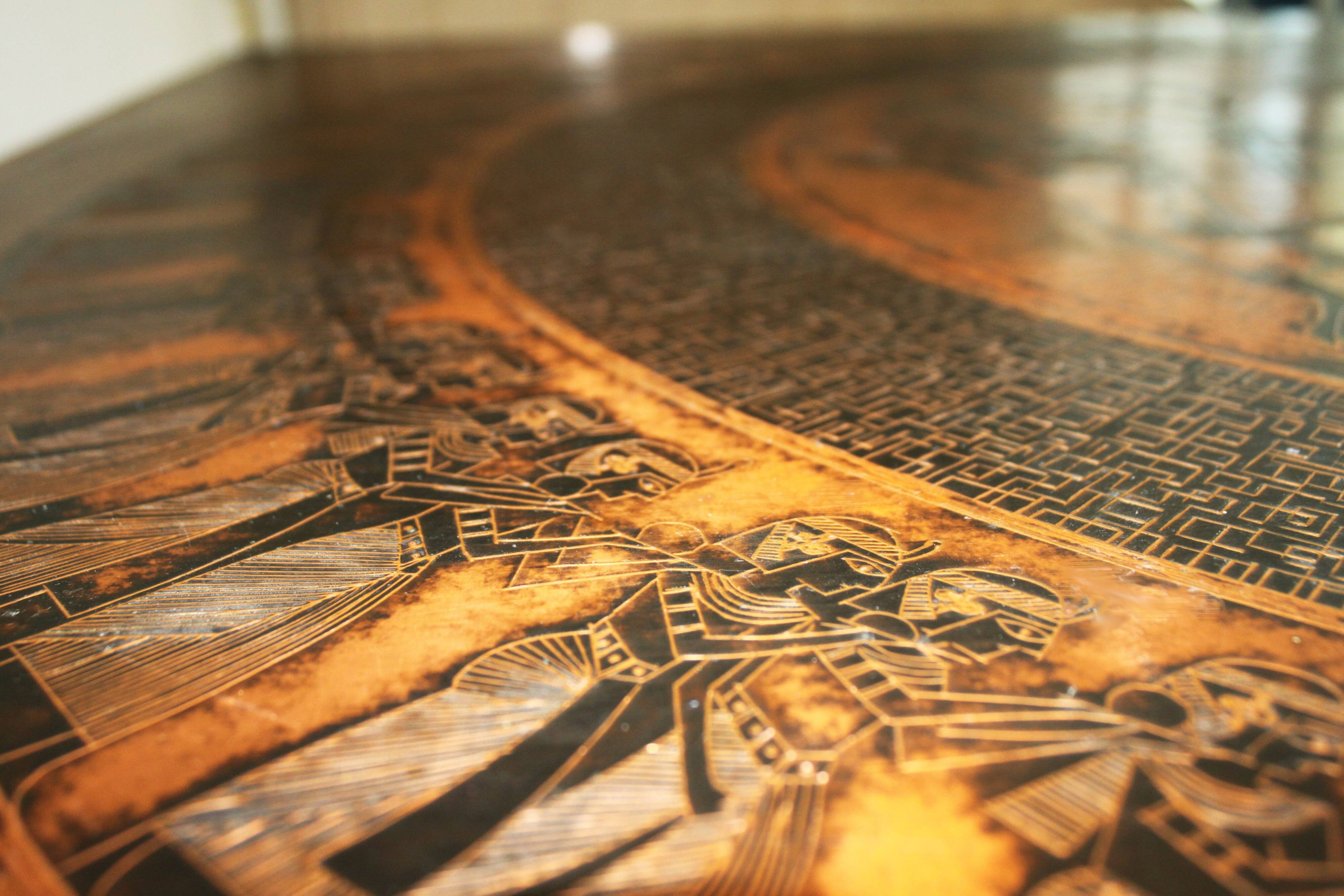 Mid-century copper and wood coffee table, Vad Trevarefrikk, Norway, 1960s.