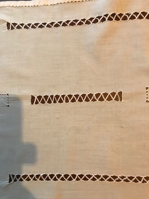 OLD TABLECLOTH WITH HAND EMBROIDERY--DAY SCALE WORKS IN V