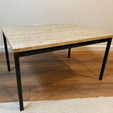 Table italienne en laiton travertin et acier ou table basse, années 1960