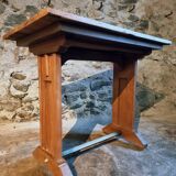 Vintage 1930s French bistro table – beech base, walnut top and nickel-plated stand