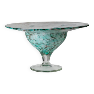 Turquoise Glass Stemmed Bowl by Hans Jürgen Richartz (Solingen) - Vintage 1970s Mid-Century Modern Art Glass