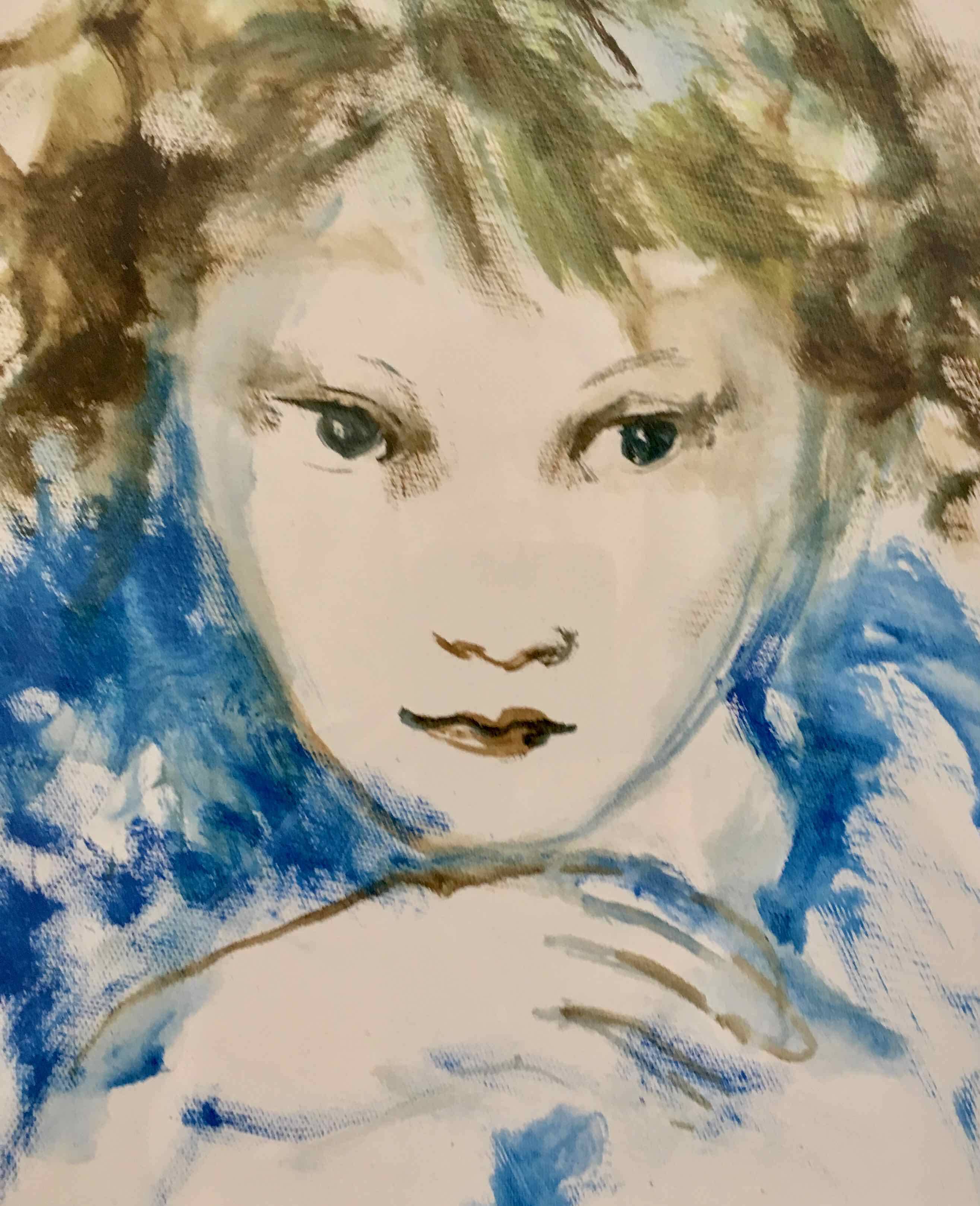 Tableau ancien portrait de fillette