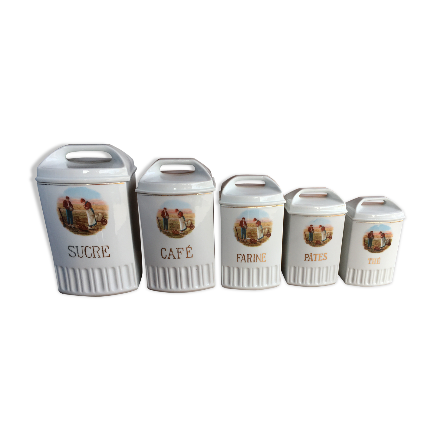 Suite of 5 old porcelain spice pots