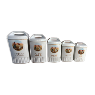 Suite of 5 old porcelain spice pots