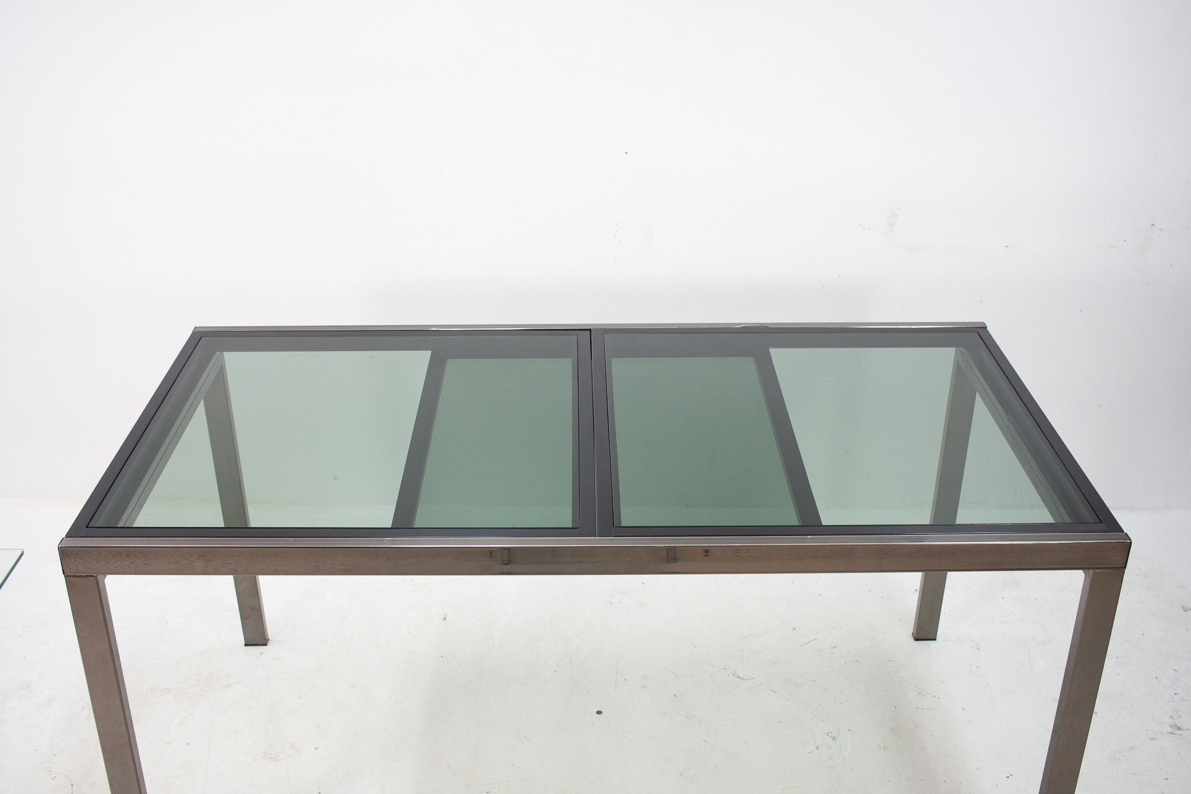 Milo Baughman extendable smoked glass dining table