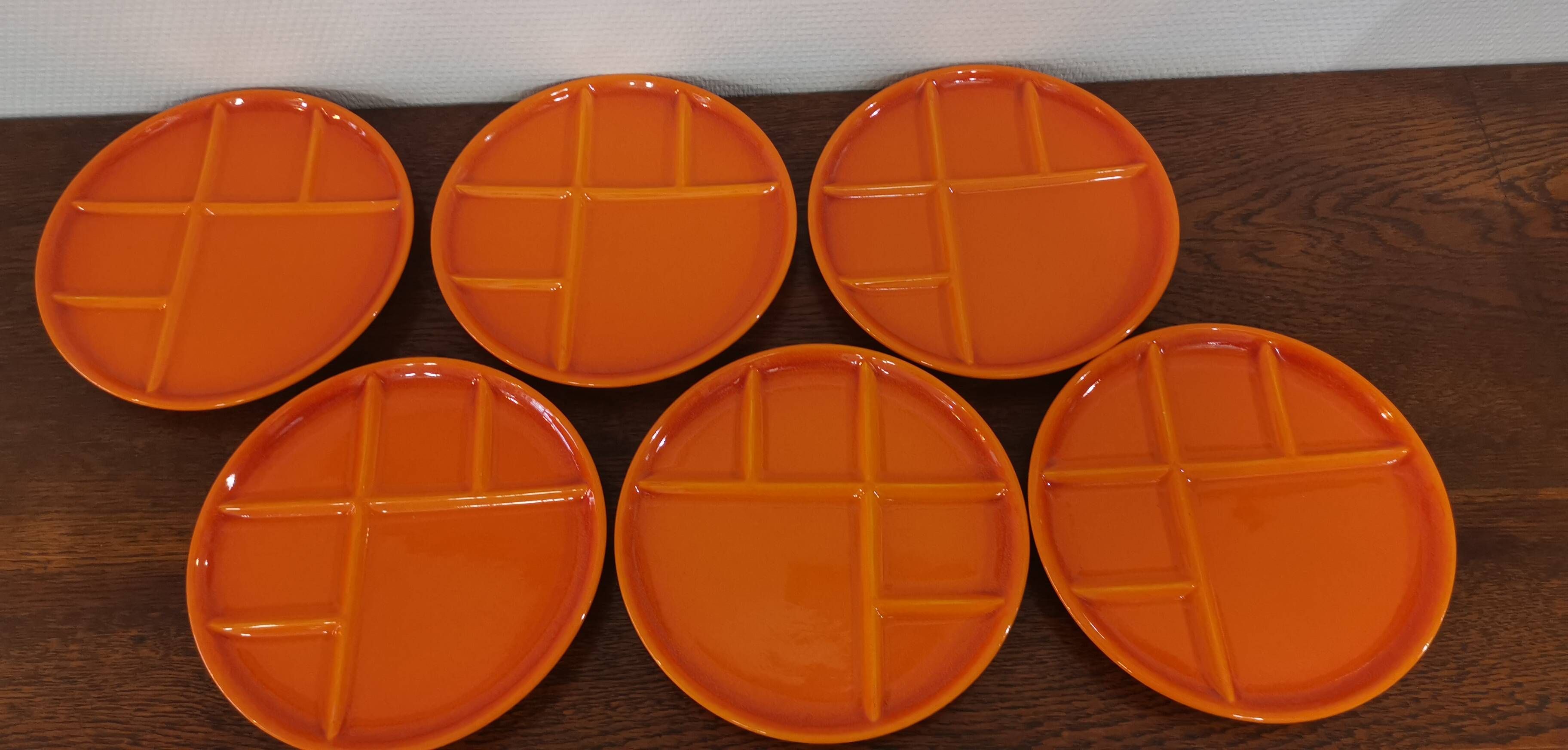 Set of 6 Orange St Amand Fondue Plates Vintage 1970