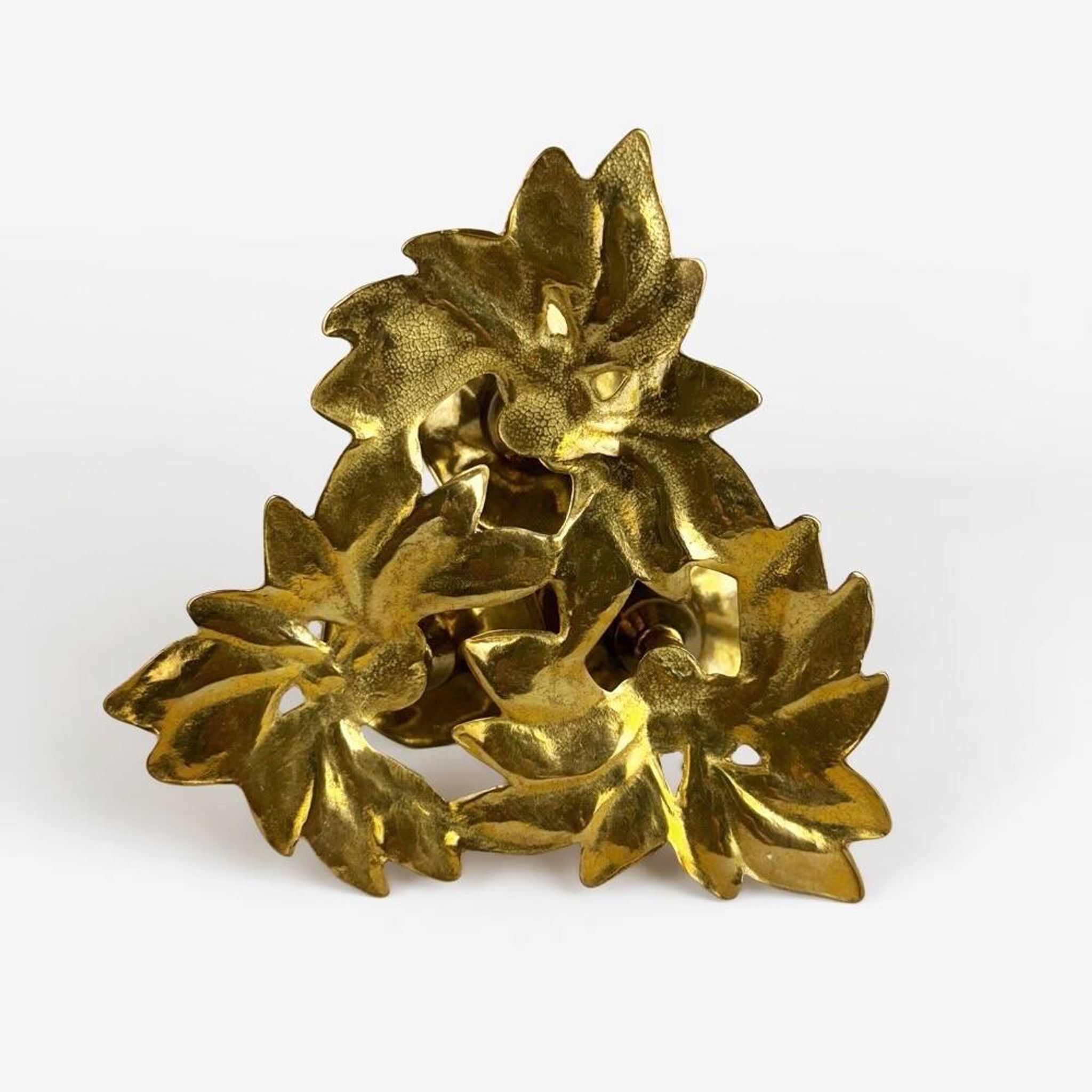 Art Nouveau style three-flower brass candle holder