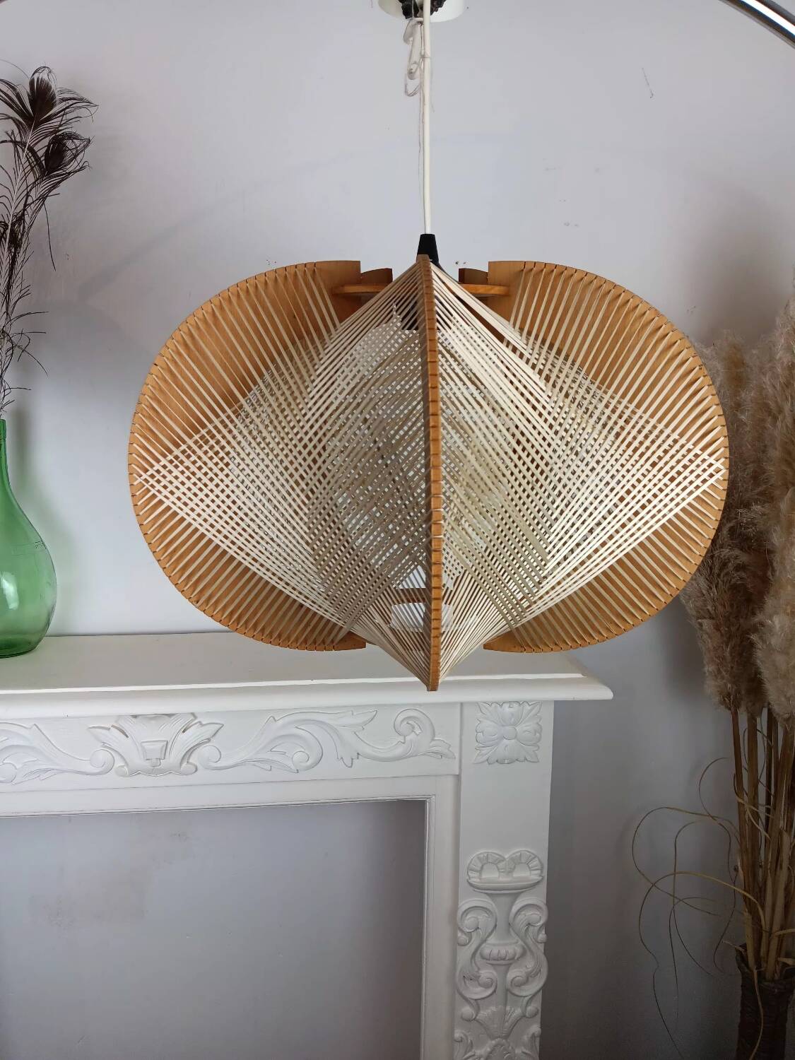 Vintage wood and wicker suspension design