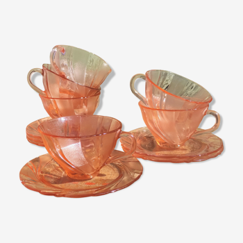 Vintage vereco pink cups France six-serve