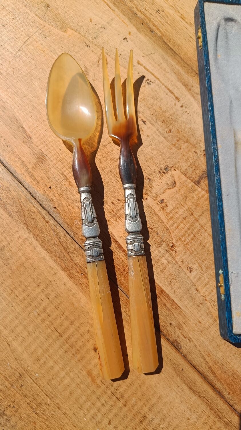 Antique horn salad servers
