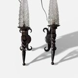 Pair of brutalist wall sconces in wrought iron