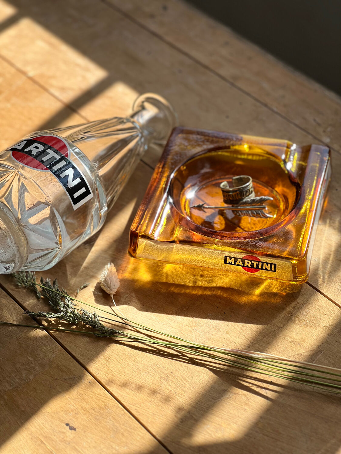 Martini advertising decanter and ashtray