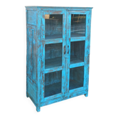 Glass cabinet in old blue wood