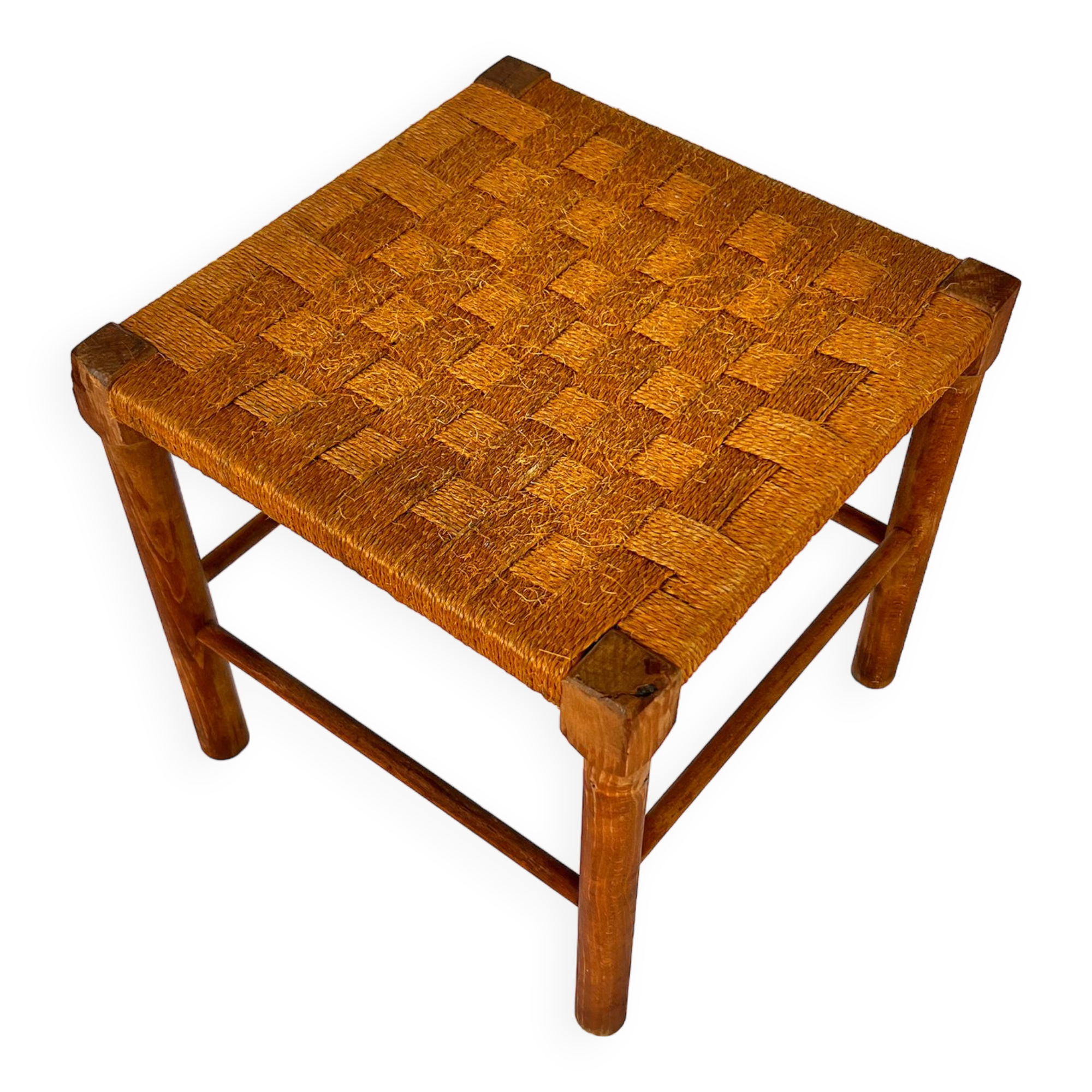 Tabouret en pin massif et corde, années 1950