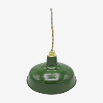 Lampe suspension industrielle émaillée verte