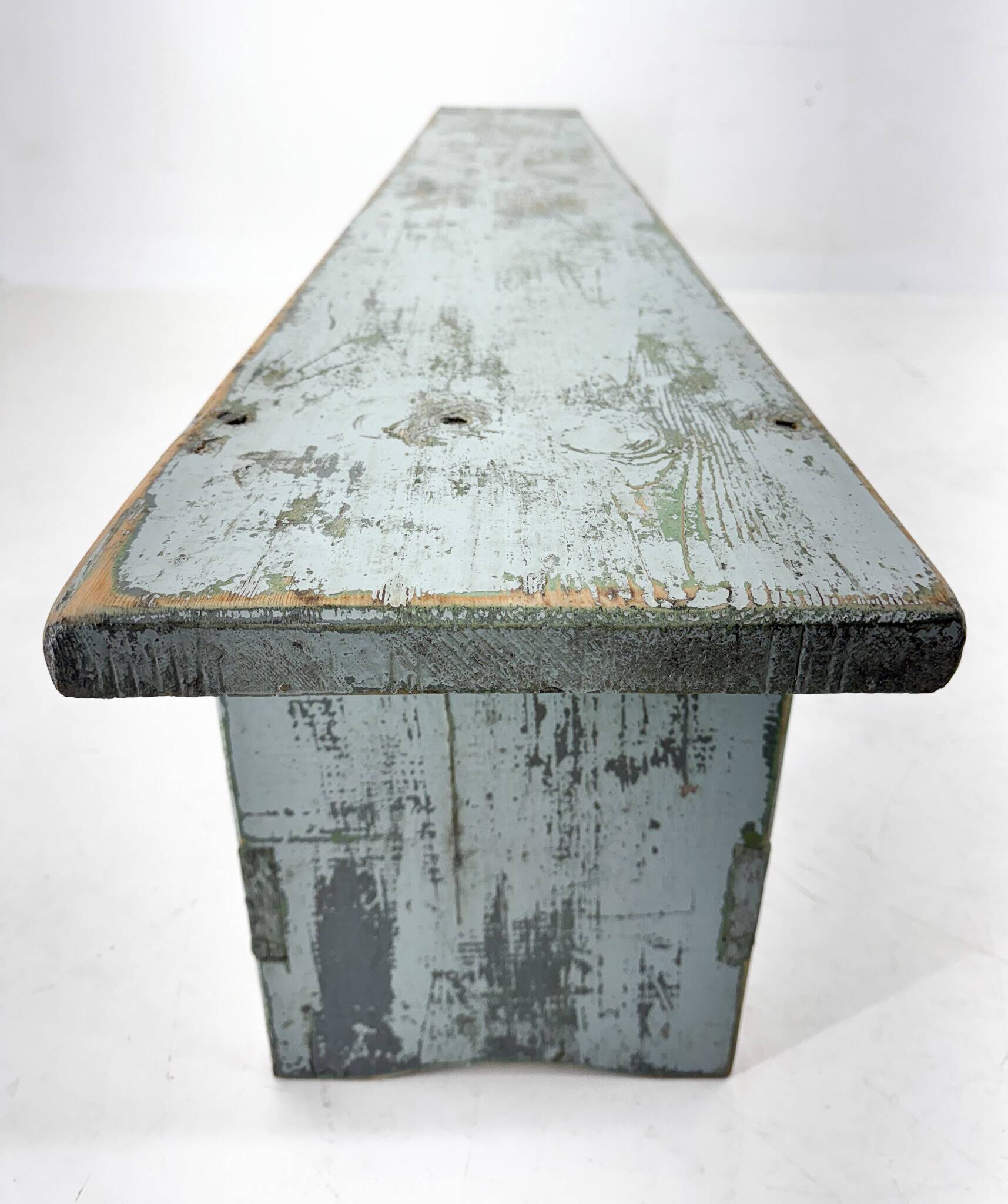 Vintage Industrial All-wood Bench, Original Paint, 1950's