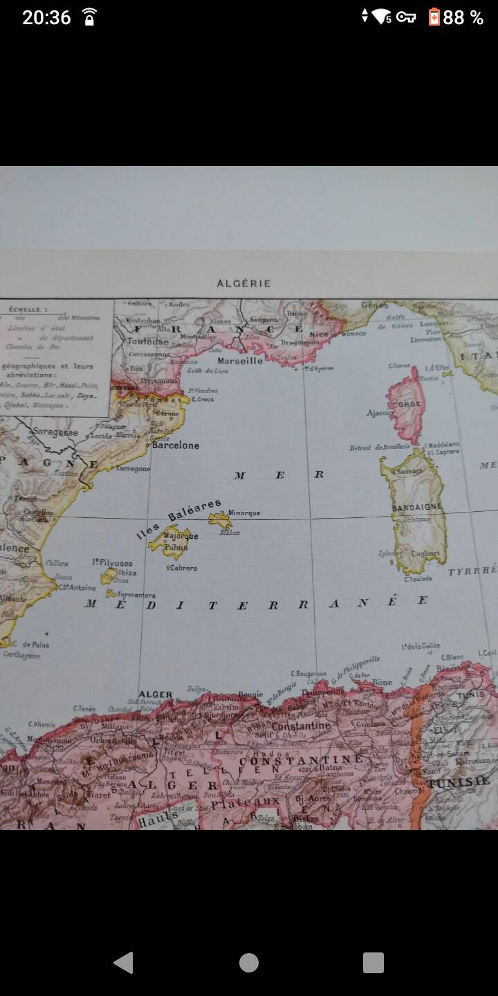 Old geographical map of Algeria and North Africa Larousse