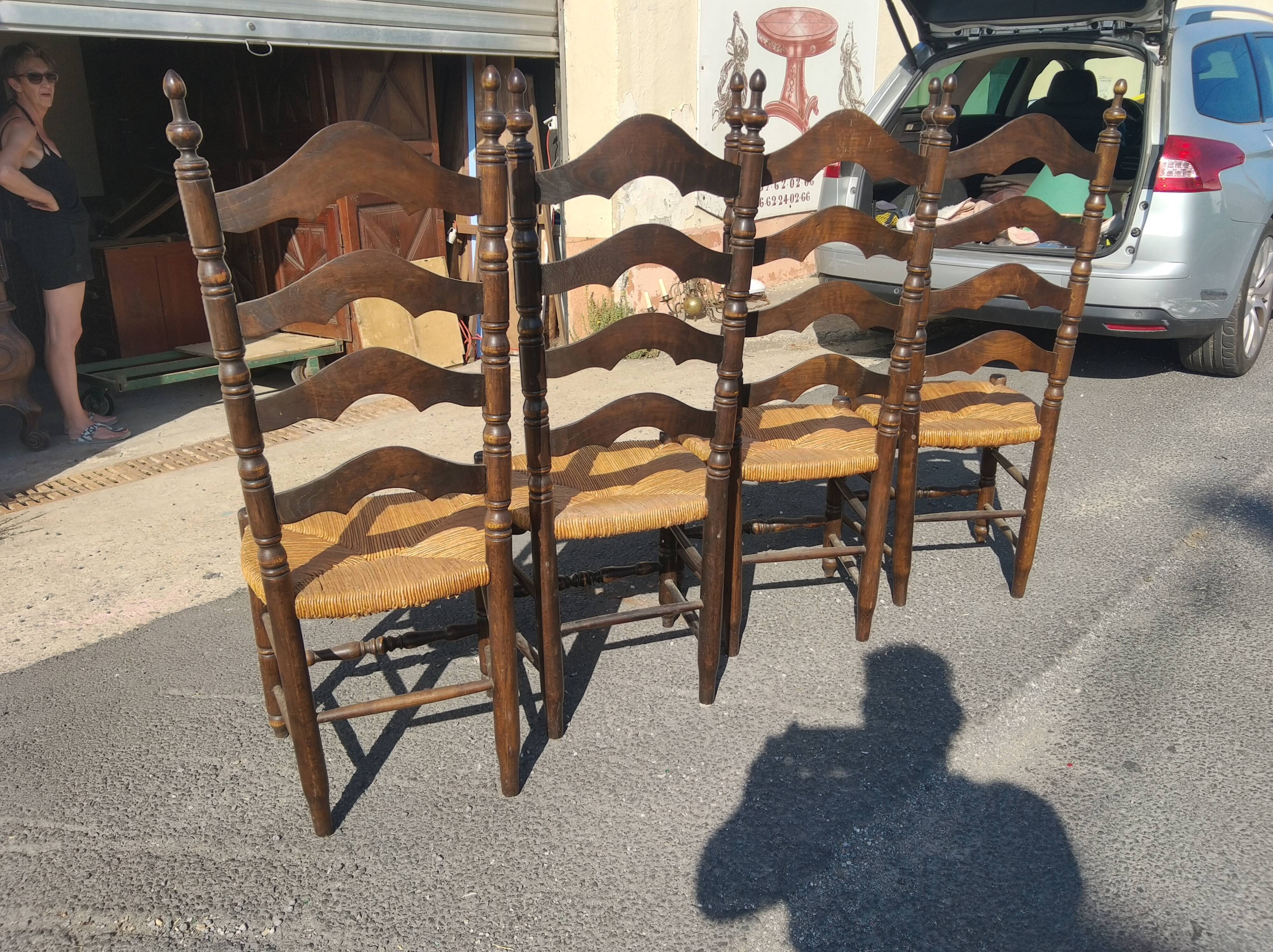 Set of 4 oak chairs with high backs