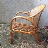 Low armchair in rattan and bamboo