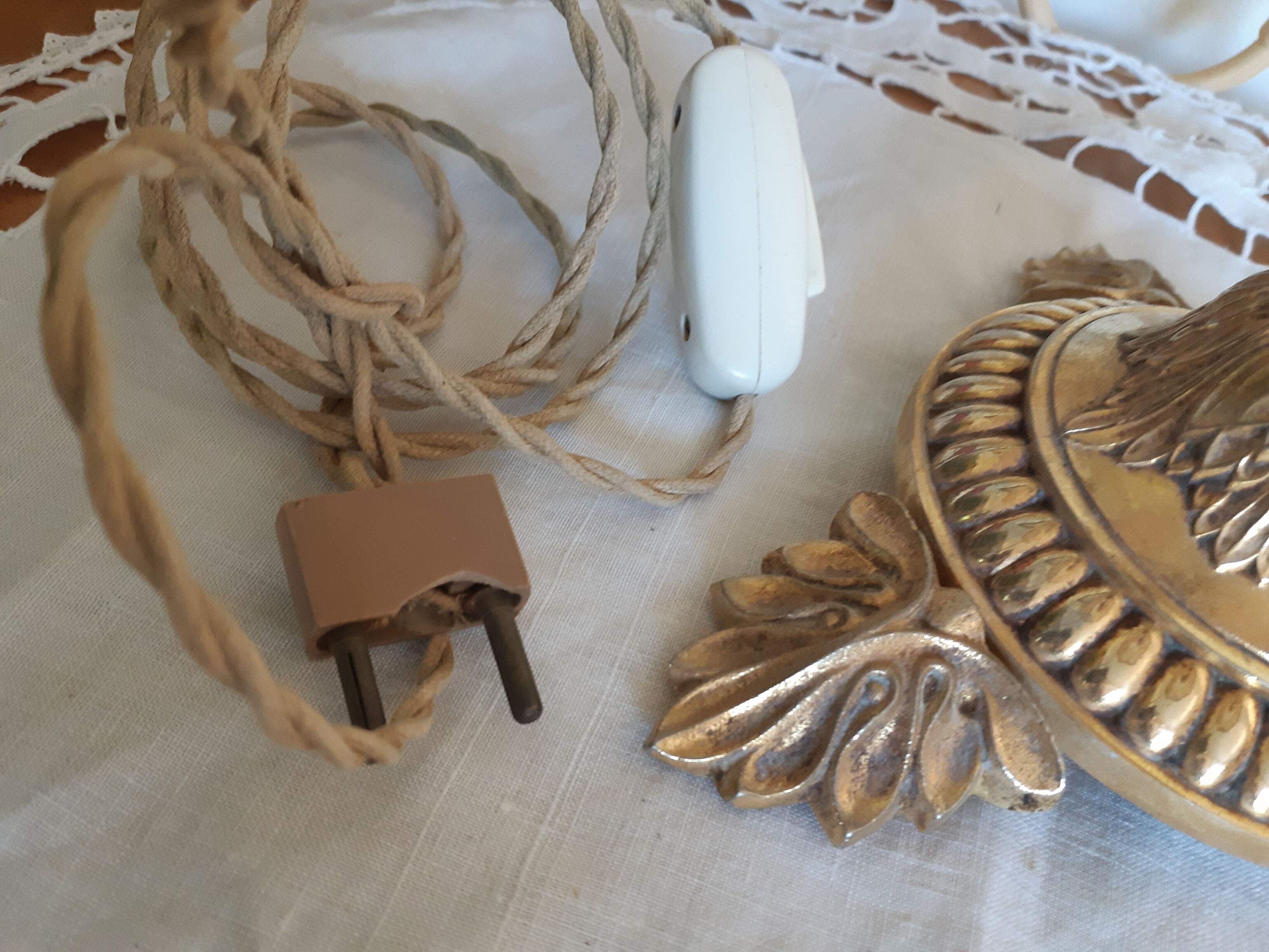 Bedside lamp, table, cherub in gilded brass