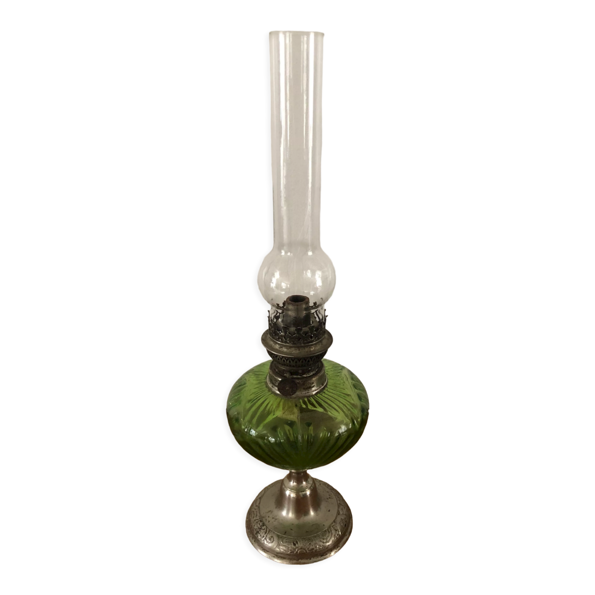 Antique oil lamp in glass and metal