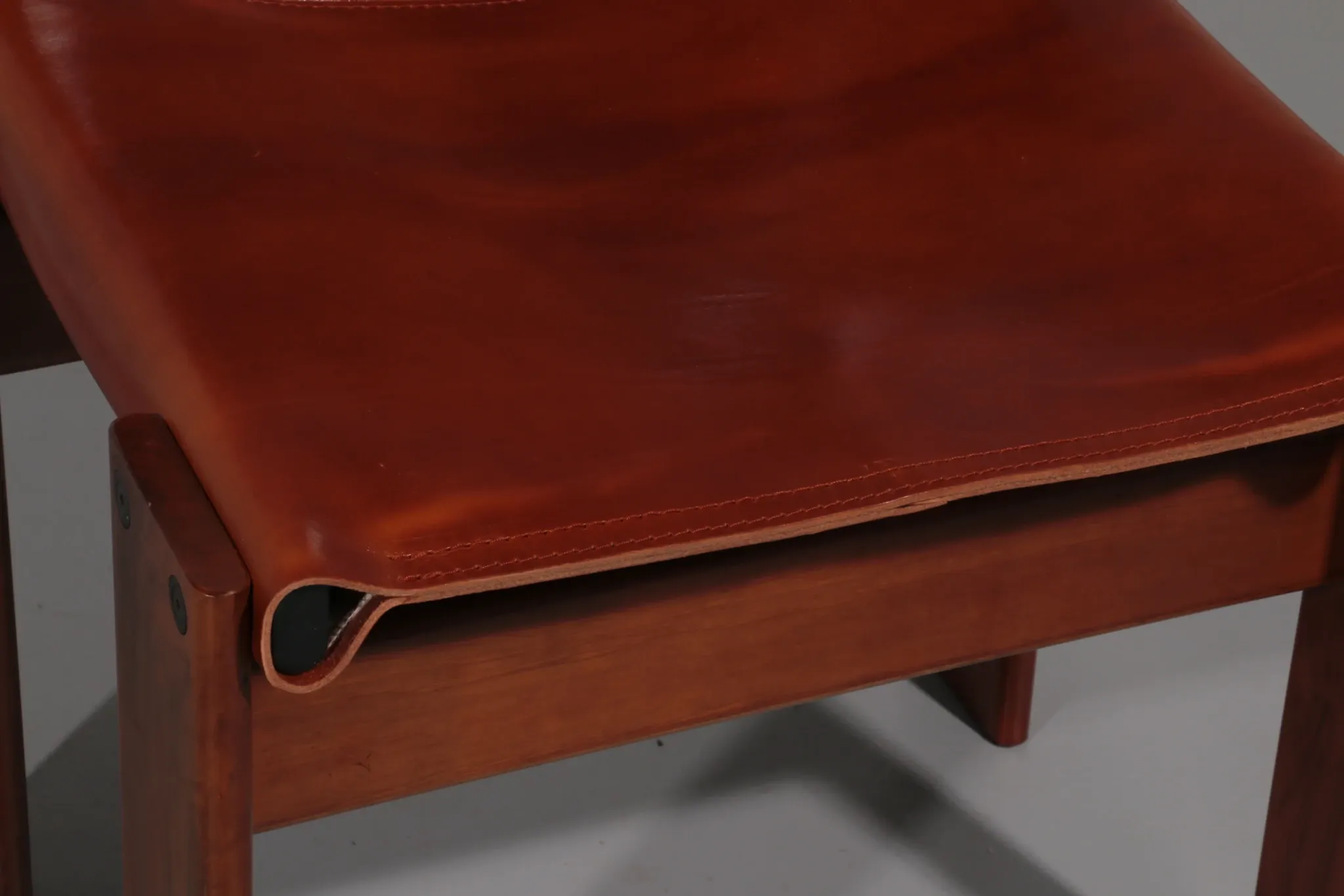 Tobia & Afra Scarpa 'Monk' chairs – walnut & cognac saddle leather