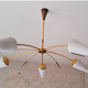 Antique 5-branch chandelier in brass and white glass