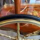 3-wheel serving trolley with 2 shelves, vintage bar marquetry on wheels, 50s