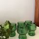 5 verres glaçures vert émeraude