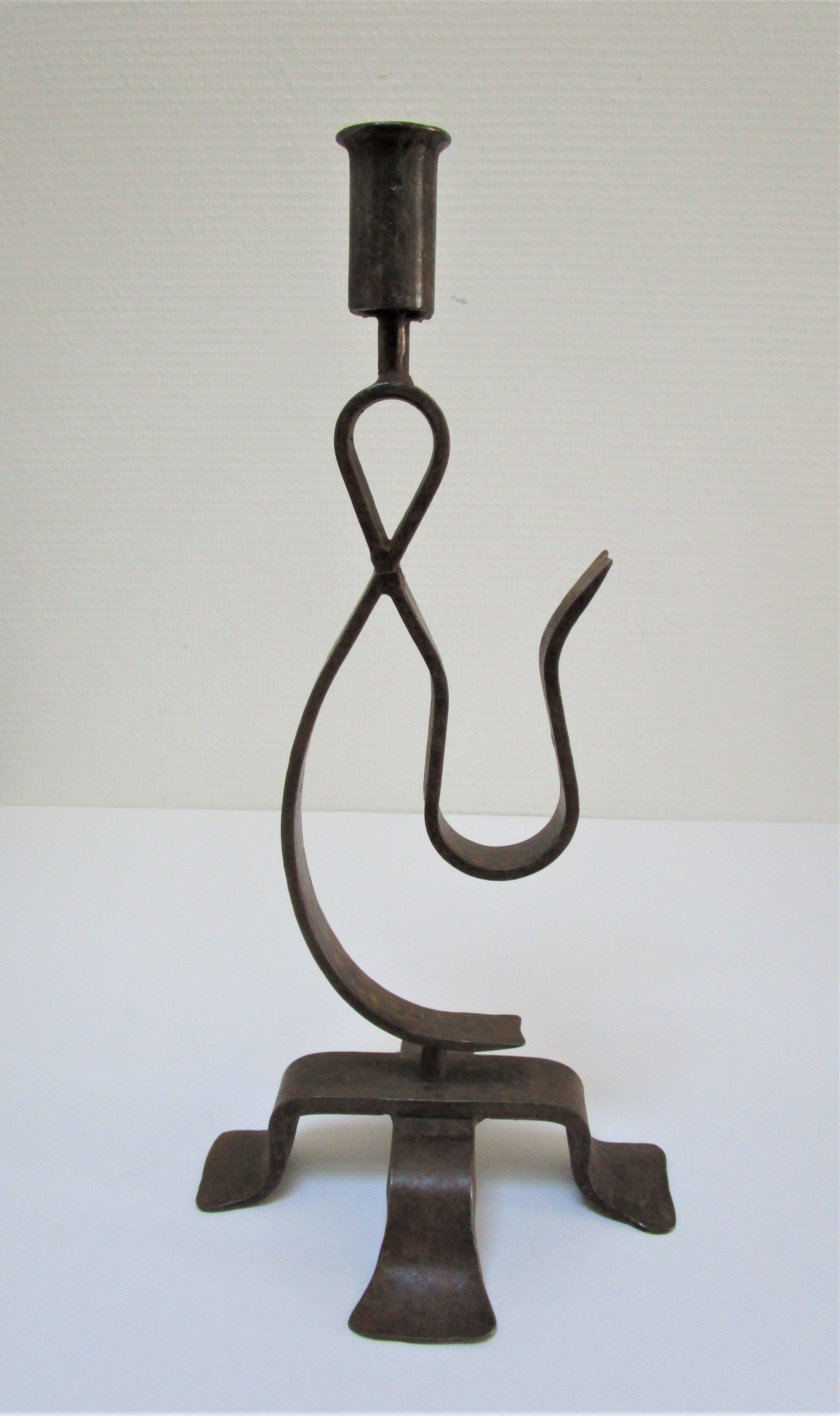 Brutalist candle holder wrought iron beaten patinated H. 37 cm