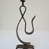 Brutalist candle holder wrought iron beaten patinated H. 37 cm