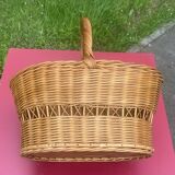 Old large wicker harvest or shopping basket TBE